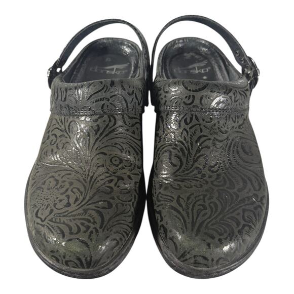 Dansko EU 36 US 5.5-6 Allison Black Tooled Leather Slingback Mules Clogs - Picture 4 of 9